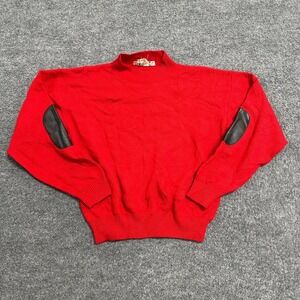 Mona Lisa Sweater Womens Size L Red Mock Neck Faux Leather Elbow Patch Knit Top